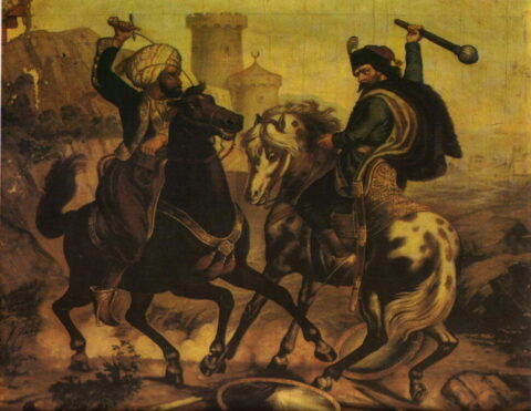 Marko Kraljević i Musa Kesedžij уље на платну Владислава Тителбаха, око 1900, Народни музеј у Кикинди.