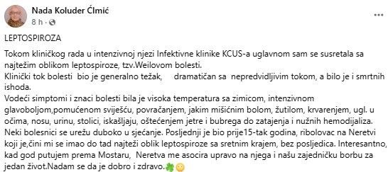 Objava doktorke na Fejsbuku / Printskrin