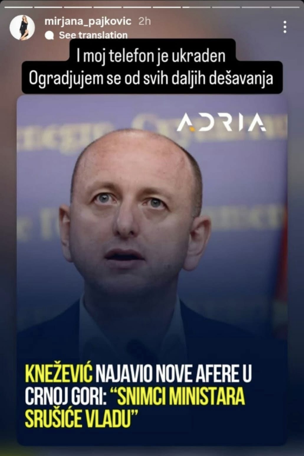 Mirjana Pajković printscreen/instagram